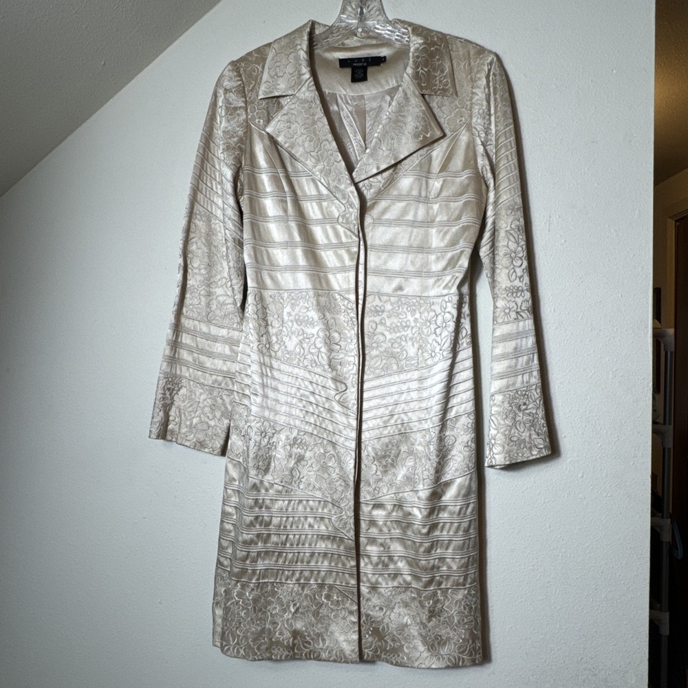 Luxe Arden B Silk Blend Embroidered Long Jacket Women S Champagne Duster